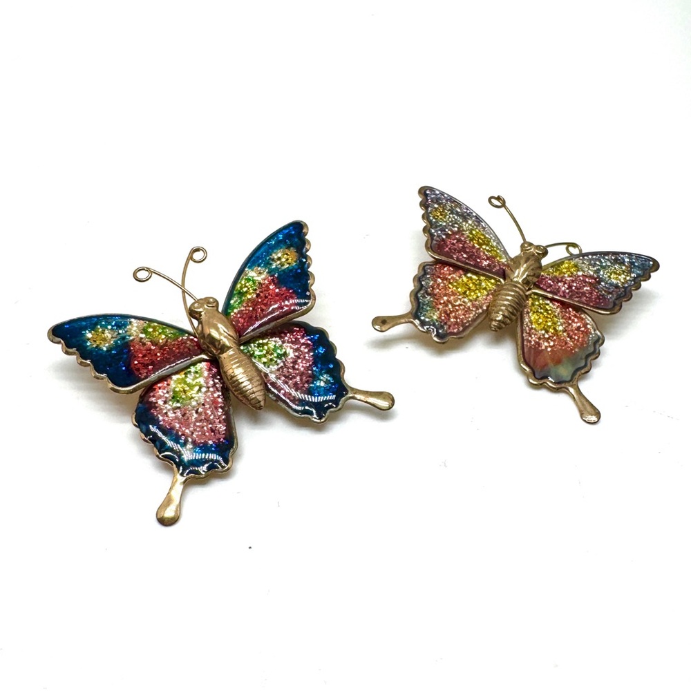 Vintage Metal and Enamel Butterfly Brooches - Glittery Multicolor Pins